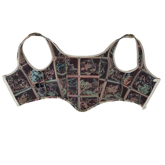 Cider Vintage-Inspired Cat Tapestry Corset Crop Top (XS) - Picture 7 of 11